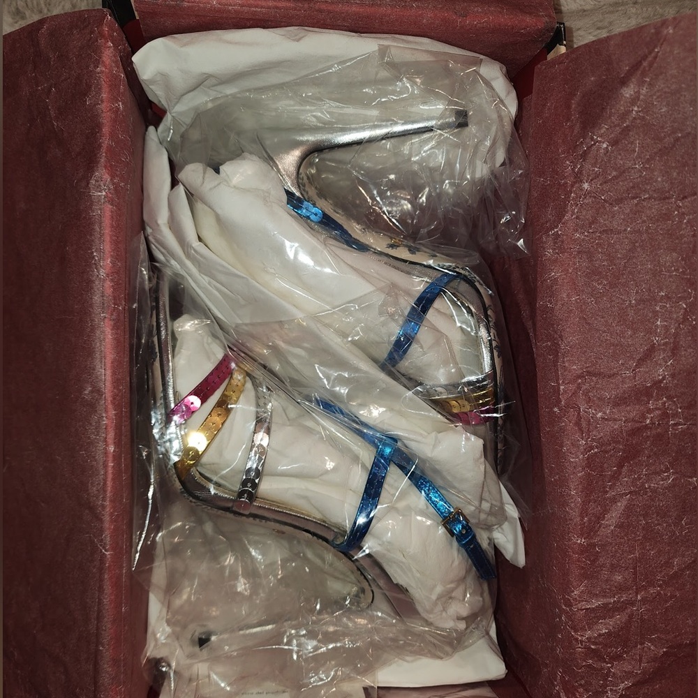 NIB Gucci Haines 105mm Sequin Sandal Heels 37 - Picture 11 of 16